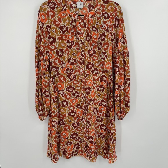 CAbi Dresses & Skirts - Cabi Dress Womens Small Red Brown Floral Print Long Sleeve Ruffle Boho 4238 Fall